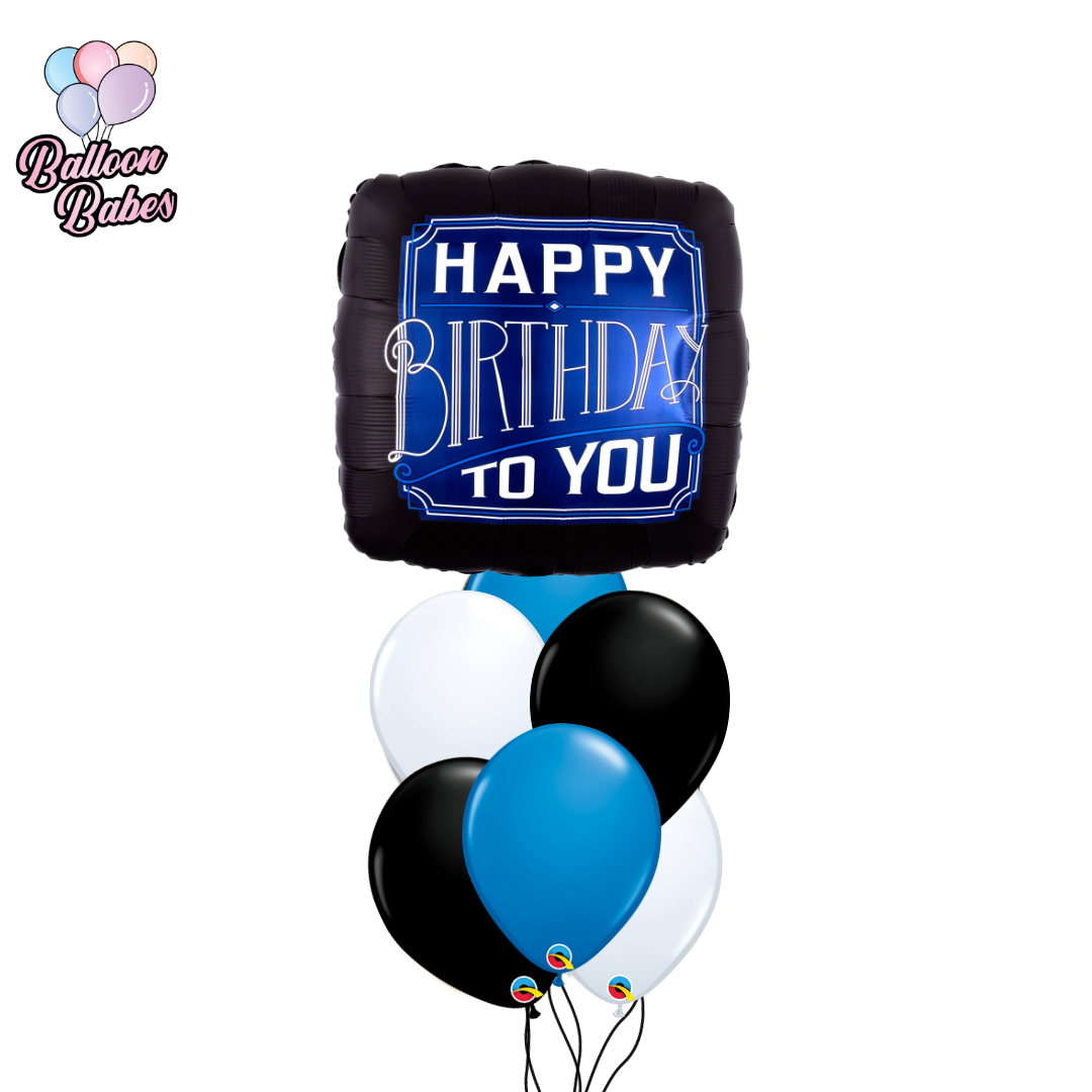 24" Happy Birthday Blue w/ 6 Latex Balloons