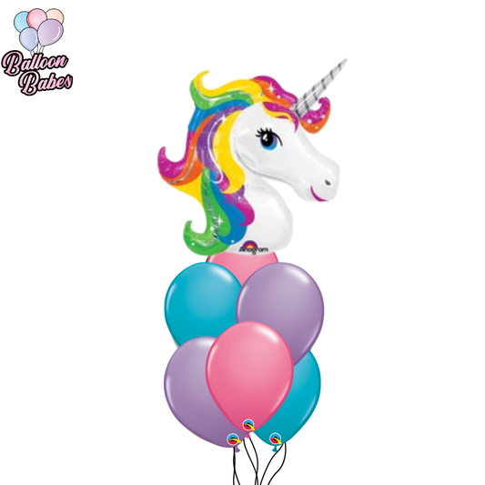 Jumbo Rainbow Unicorn Balloon w/ 6 Latex Balloons