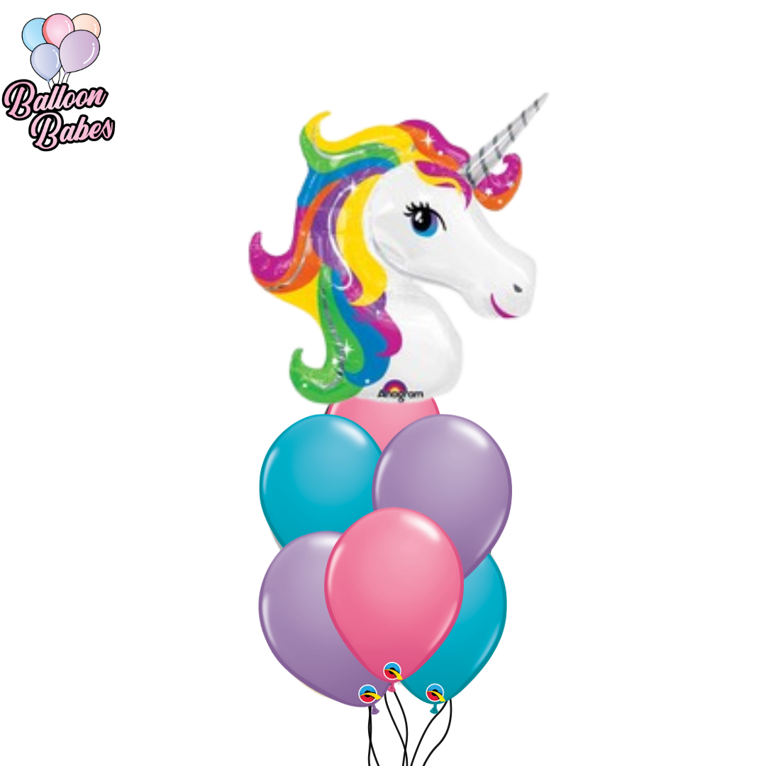 Jumbo Rainbow Unicorn Balloon w/ 6 Latex Balloons