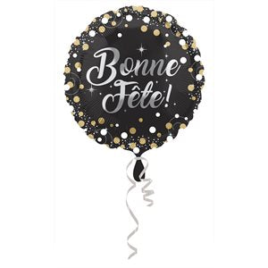 Medium Bonne Fête Black Foil w/ 6 Latex Balloons