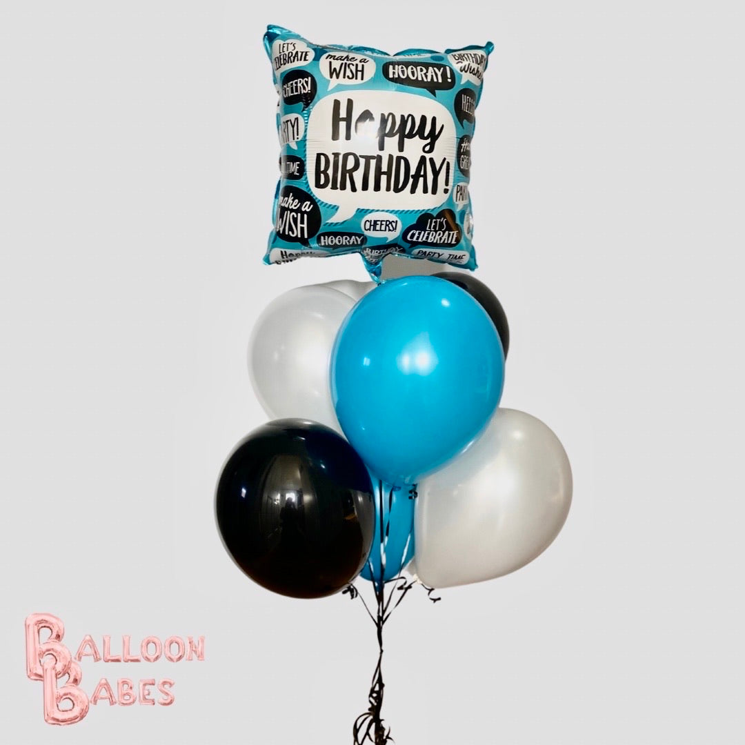 Medium Happy Birthday Teal Foil w/ 6 Latex Balloons