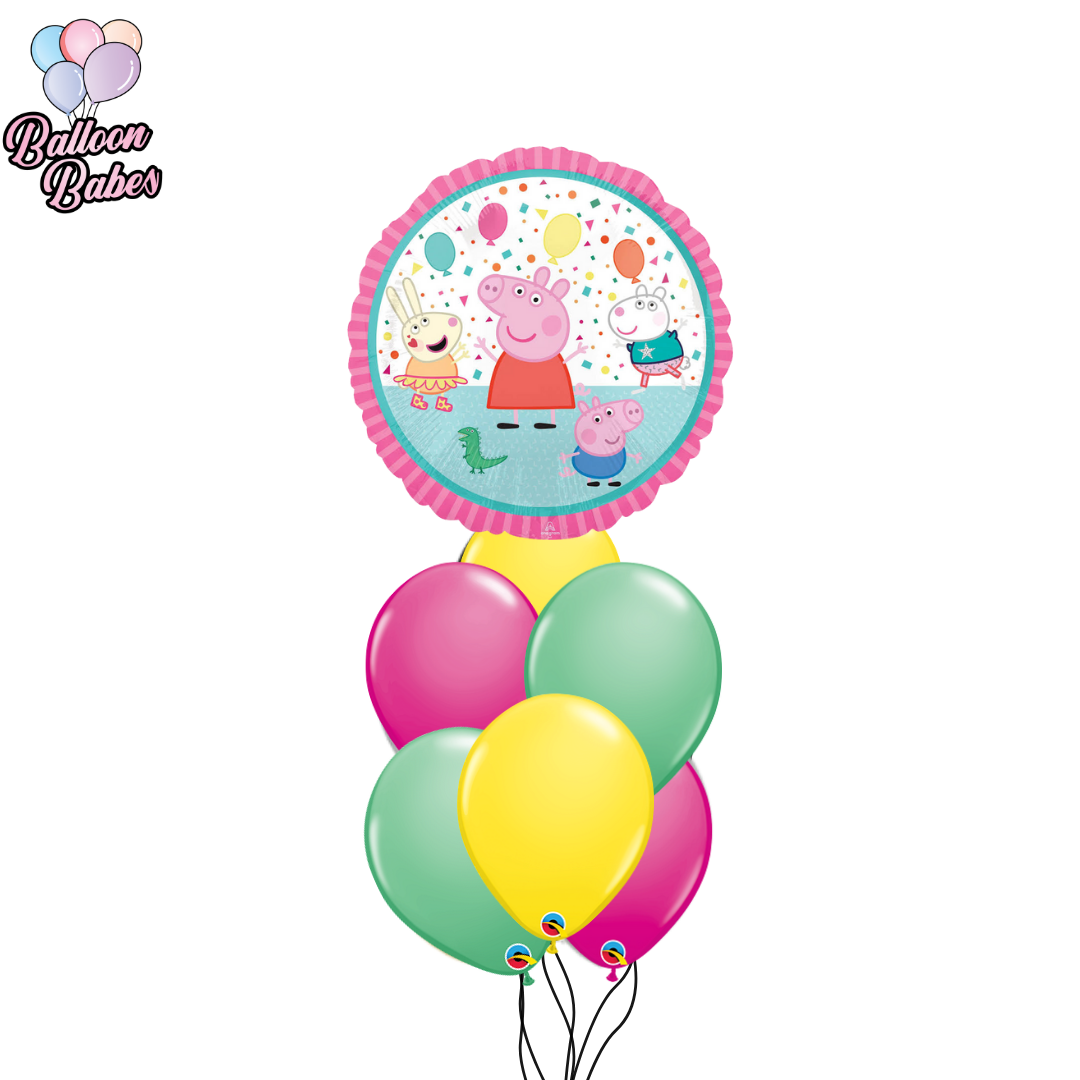 Medium Peppa Pig Foil w/ 6 Latex Balloons- Cartoon