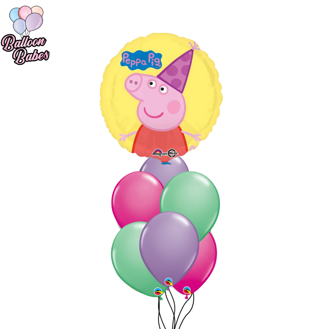 Medium Peppa Pig Foil w/ 6 Latex Balloons- Cartoon
