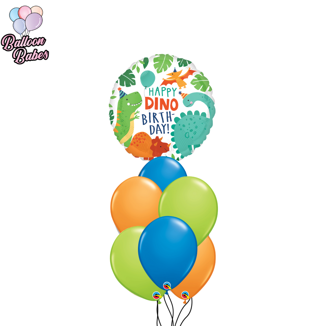 DInosaur Happy Dino Birthday Balloon w/ 6 Latex Balloons