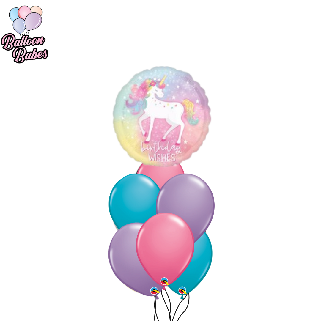 Medium Pastel Happy Birthday Unicorn Foil w/ 6 Latex Balloons
