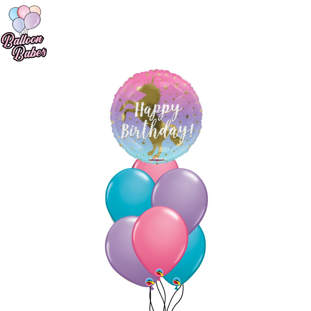 Medium Happy Birthday Unicorn Foil w/ 6 Latex Balloons