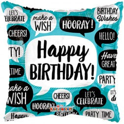 Medium Happy Birthday Teal Foil w/ 6 Latex Balloons