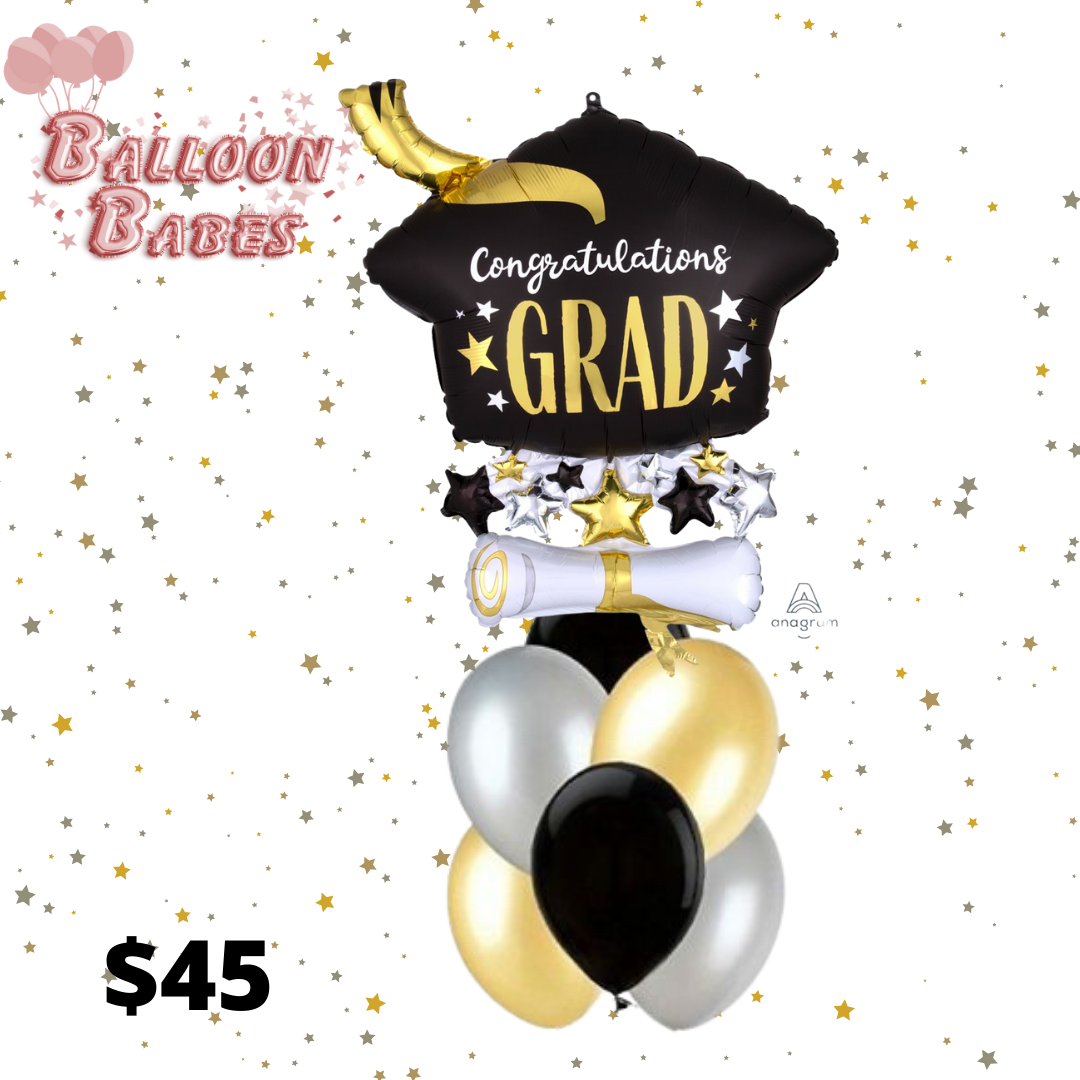 Grad Cap, Stars and Diploma Balloon Bouquet